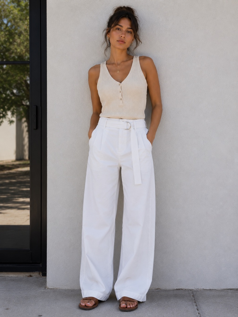 Loft white wide leg trouser pants women’s size 12 tall